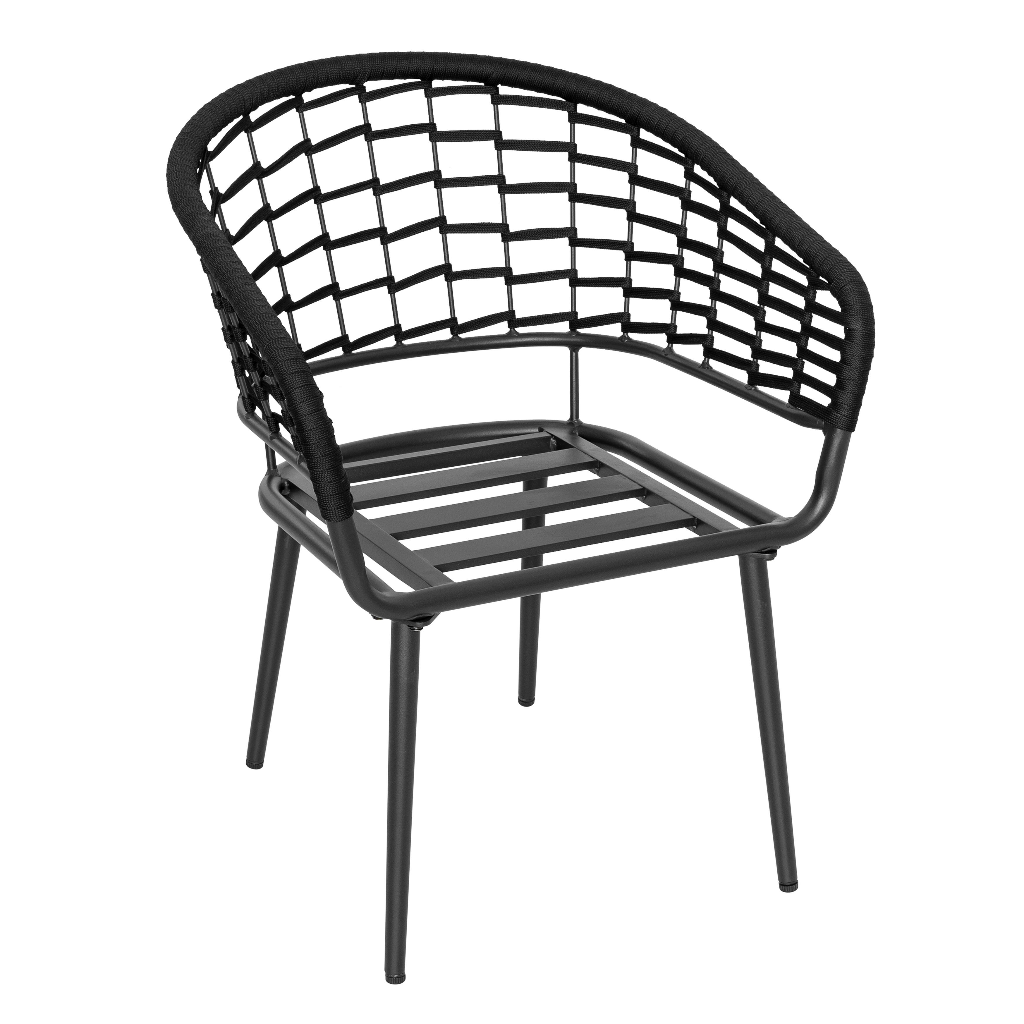 Alt View 7. Nuu Garden - Outdoor Patio Woven Rope Metal Chairs with 2.4" Thick Cushions - Black and Beige.