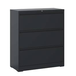 COWLOWN - 3 Drawer Lockable Lateral File Cabinet Heavy Duty Silent Slides Anti Tilt Fits A4 Legal F4 Black Home Office