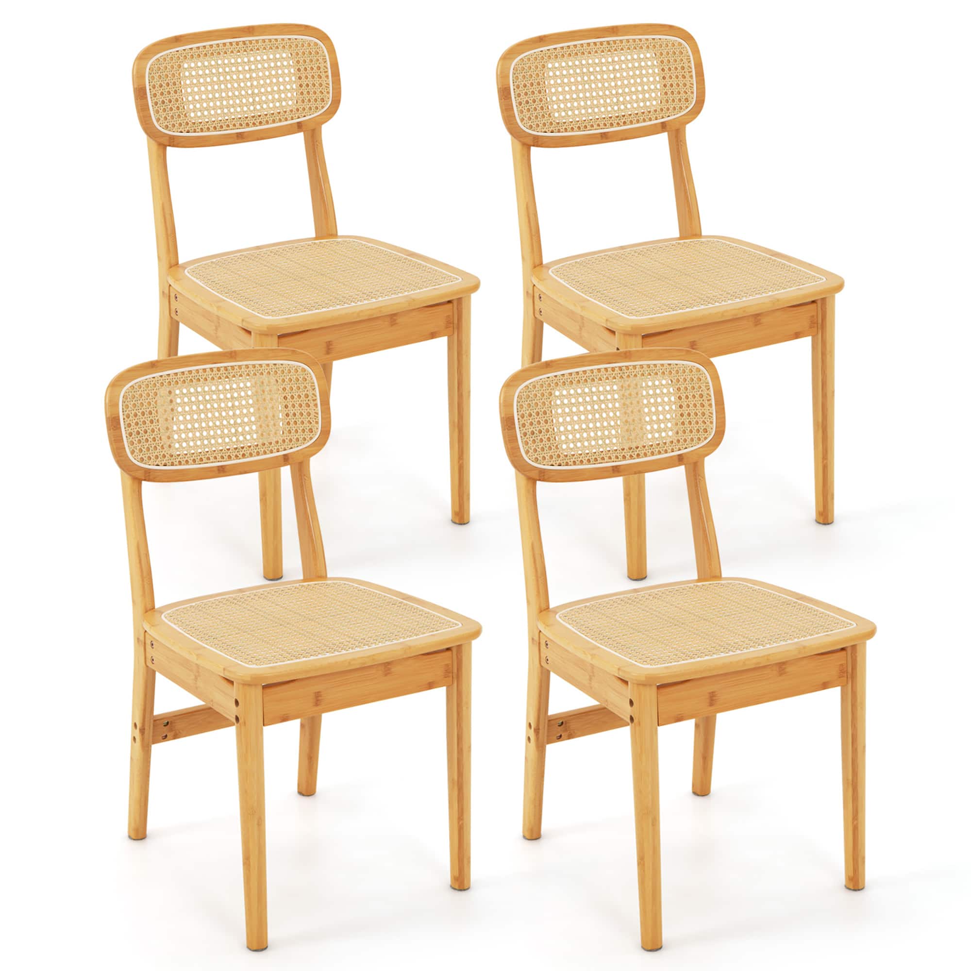Gymax - Rattan Dining Chairs Set of 4 Kitchen Dining Chairs w/ Simulated Rattan Backrest - Natural