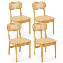 Gymax - Rattan Dining Chairs Set of 4 Kitchen Dining Chairs w/ Simulated Rattan Backrest - Natural