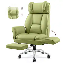 KERDOM - High Back Ergonomic Office Chair with Flatable Armrest Cross Legged, PU Leather Executive Chair with Footrest Wide Seat - Green