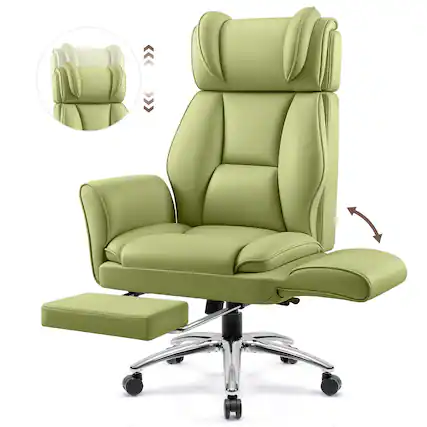 Front. KERDOM - High Back Ergonomic Office Chair with Flatable Armrest Cross Legged, PU Leather Executive Chair with Footrest Wide Seat - Green.