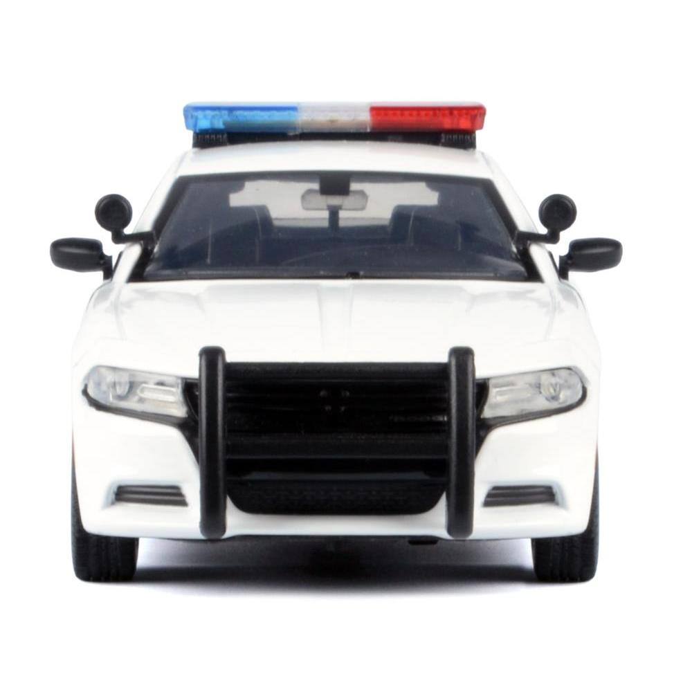 Left. Motormax - 2023 Dodge Charger Pursuit Police Car Unmarked White w/ Flashing Light Bar, Front & Rear Lights, 2 Sounds 1/24 Diecast - Multi.
