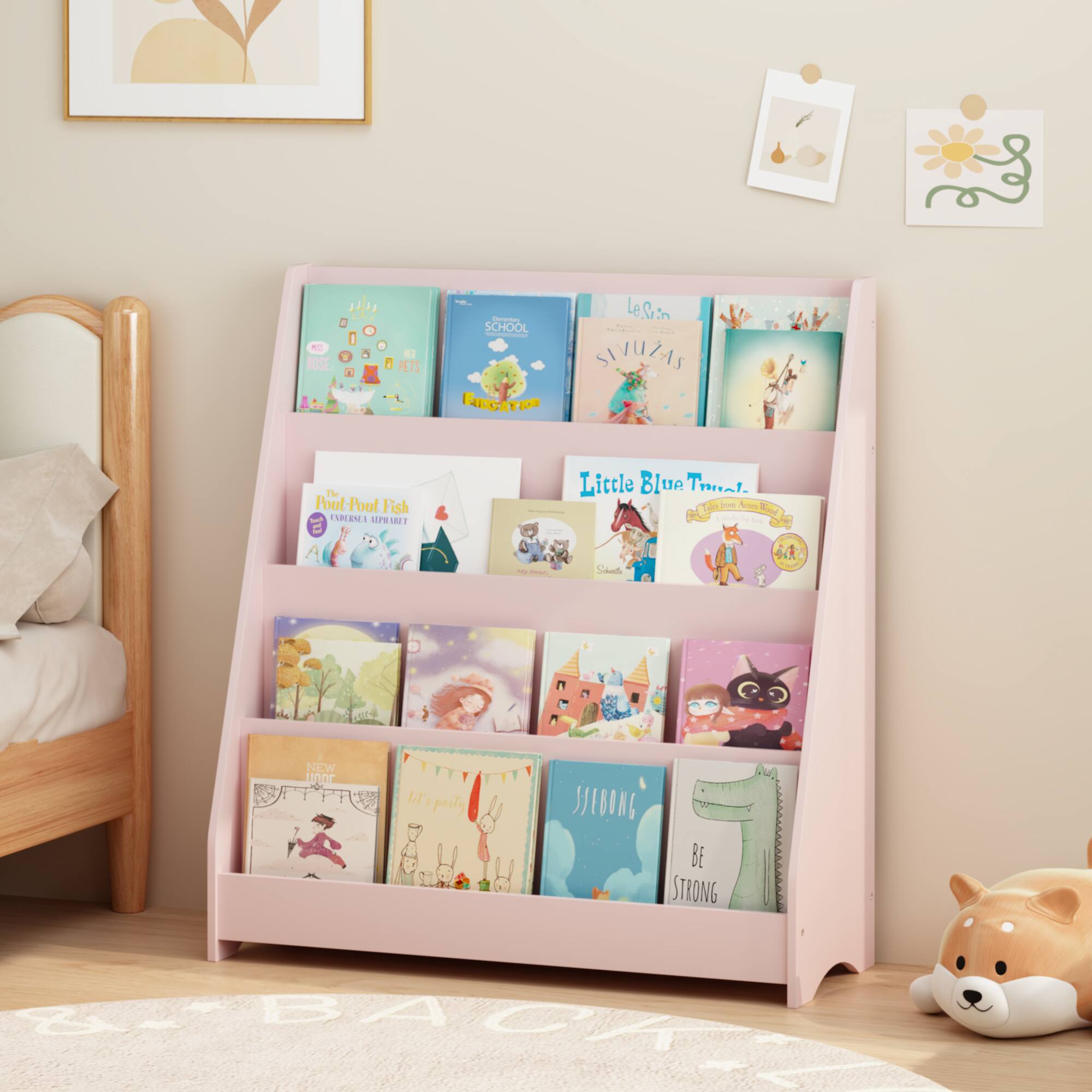 Z Edge 4 Tier Bookshelf, Montessori Bookcase for Toddlers, Wooden Book ...