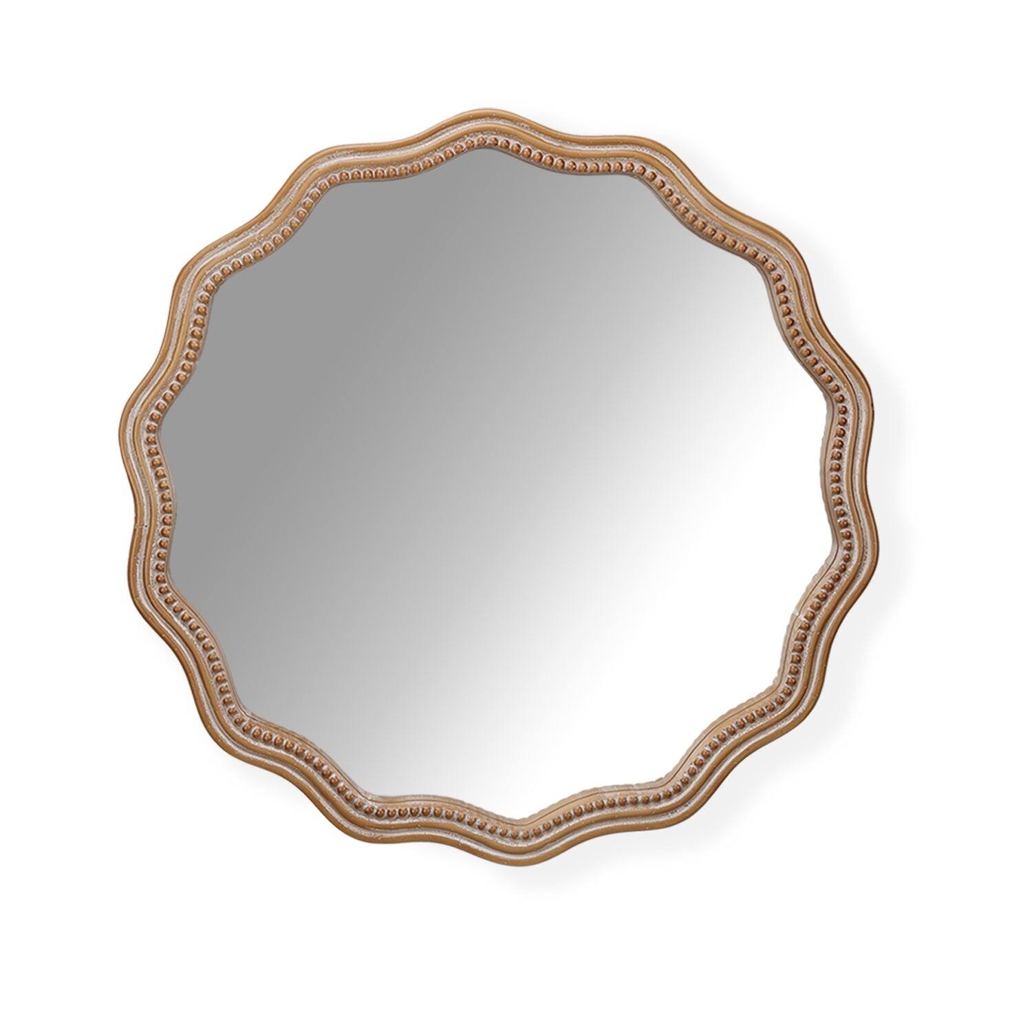Alt View 6. BreeBe - 23.62" Wood Round Wavy Wall Mirror, Scalloped Large Decorative Wood Framed Hanging Circle Mirror, Farmhouse Decor - Antique Natural.