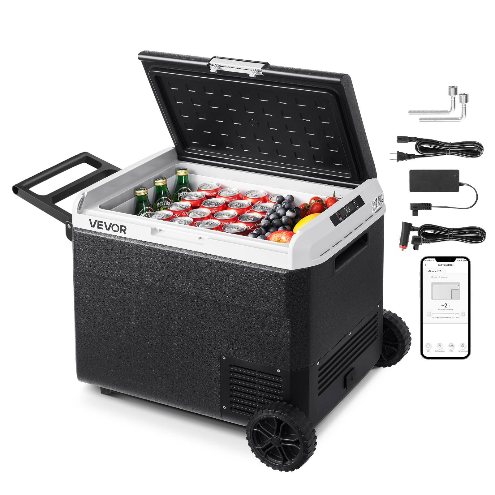 VEVOR - 12 Volt Car Refrigerator, 63.4QT/60L Car Fridge, Portable Electric Cooler with Wheels and Handle, -4℉~68℉ - Black