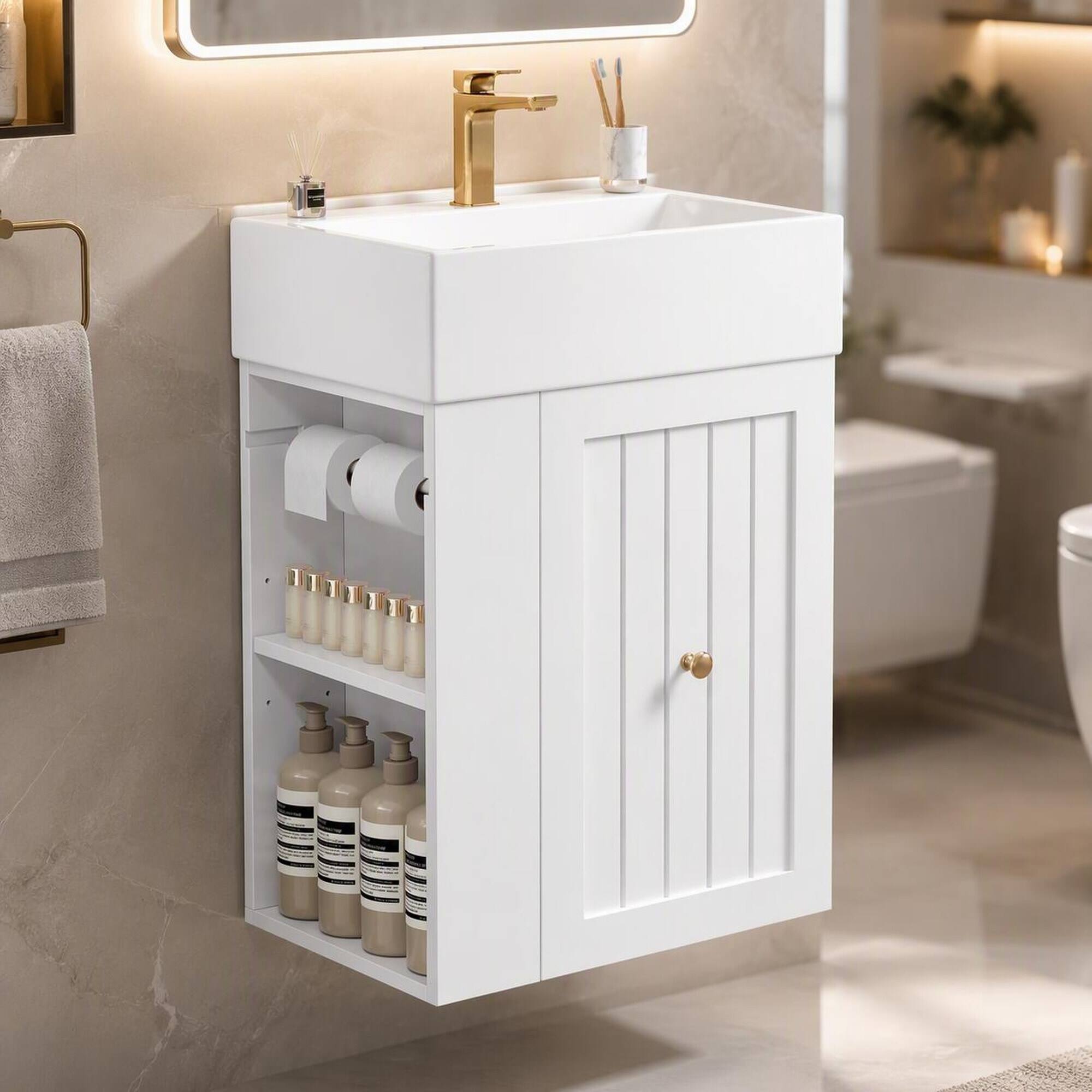RYHNUYNE 20 Inch Bathroom Vanity with Ceramic Sink, Drawer and Side ...