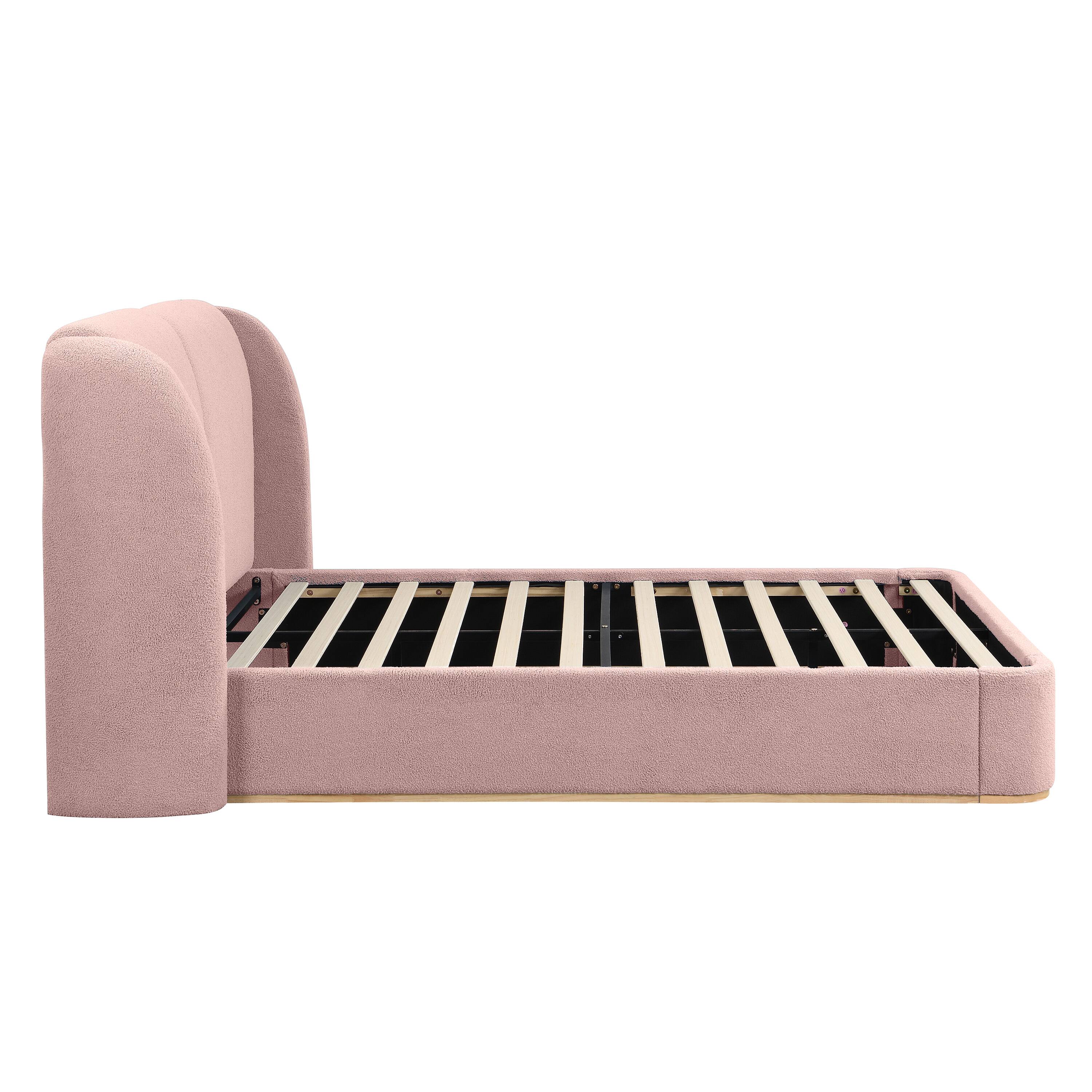 Alt View 1. Whisen - King Size Platform Bed with Fabric Upholstered Headboard and Wing Side for Bedroom - Pink.