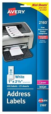 Avery - Mini-Sheets Laser/Inkjet Address Labels, 1" x 2-5/8", 200 Labels/Pack - Matte White