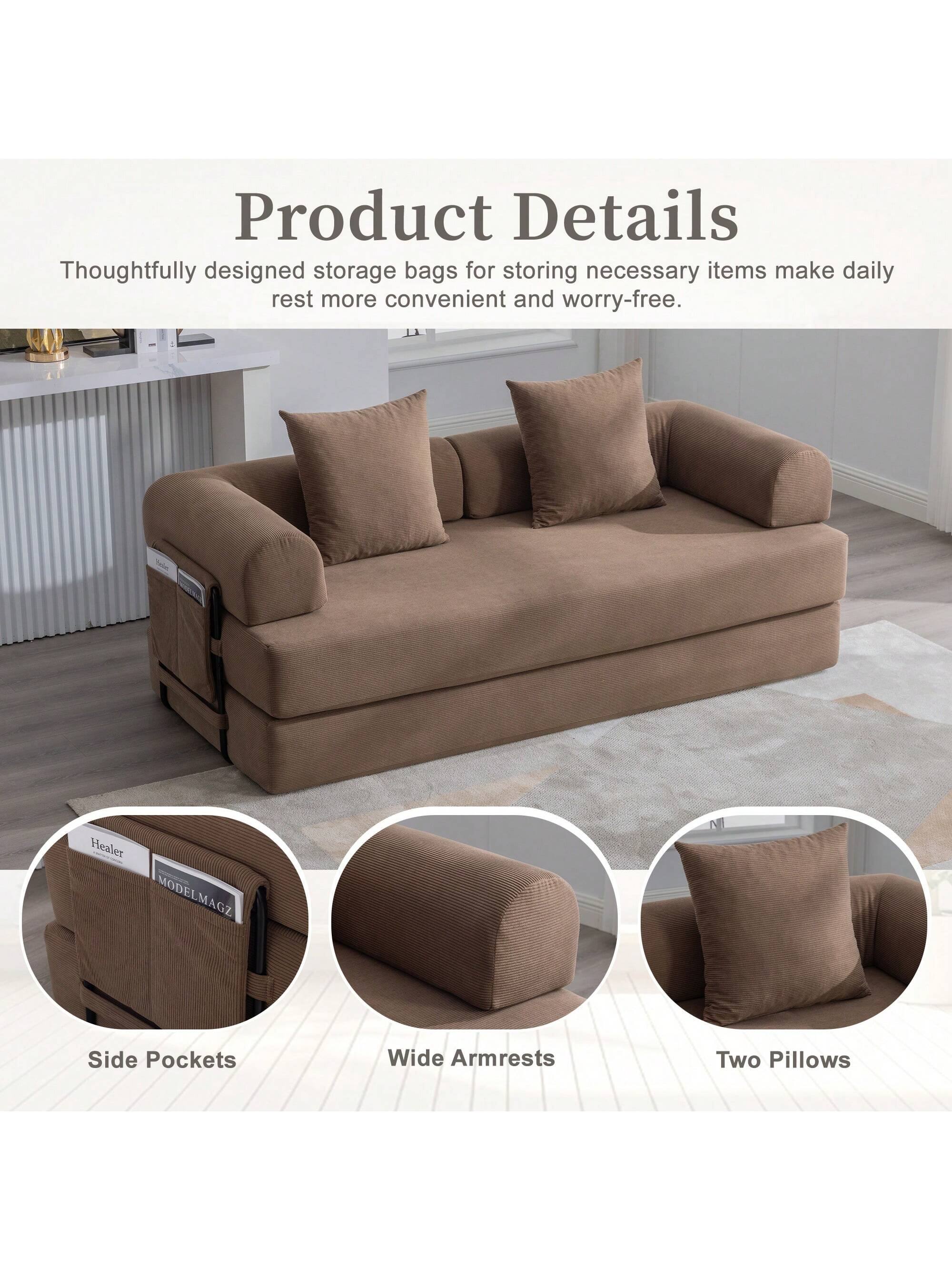 Product Details  
Thoughtfully designed storage bags for storing necessary items make daily rest more convenient and worry-free.  

- Side Pockets  
- Wide Armrests  
- Two Pillows
