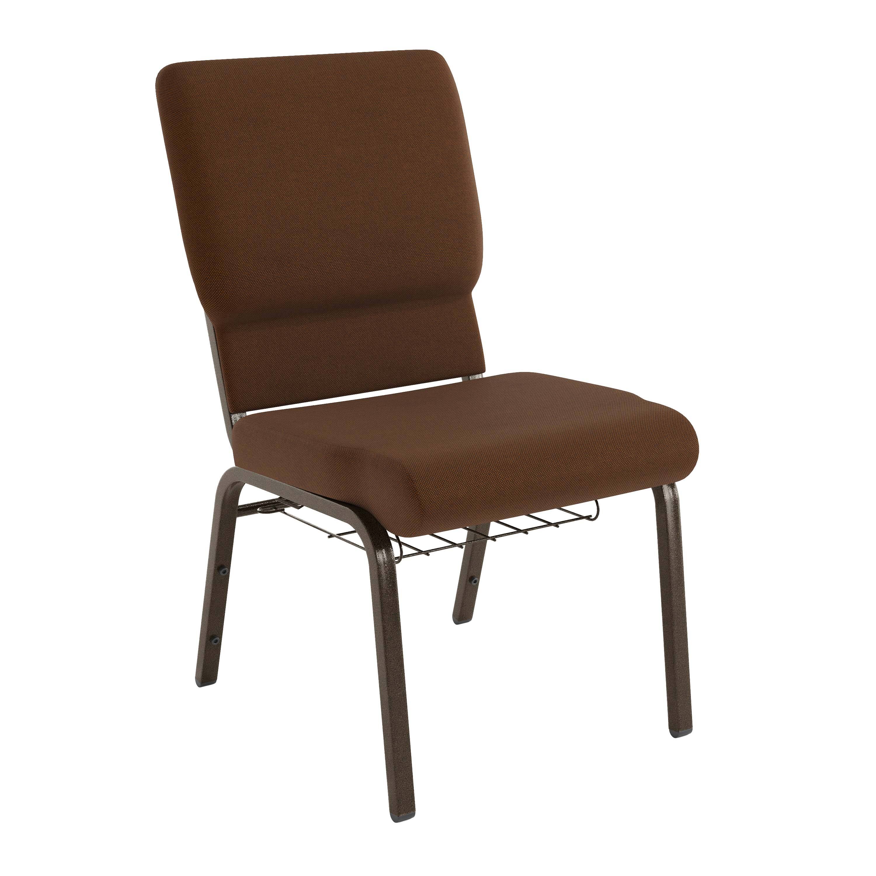 Front. Flash Furniture - HERCULES Series 18.5''W Church Chair in Brown Fabric with Cup Book Rack - Gold Vein Frame - Brown.