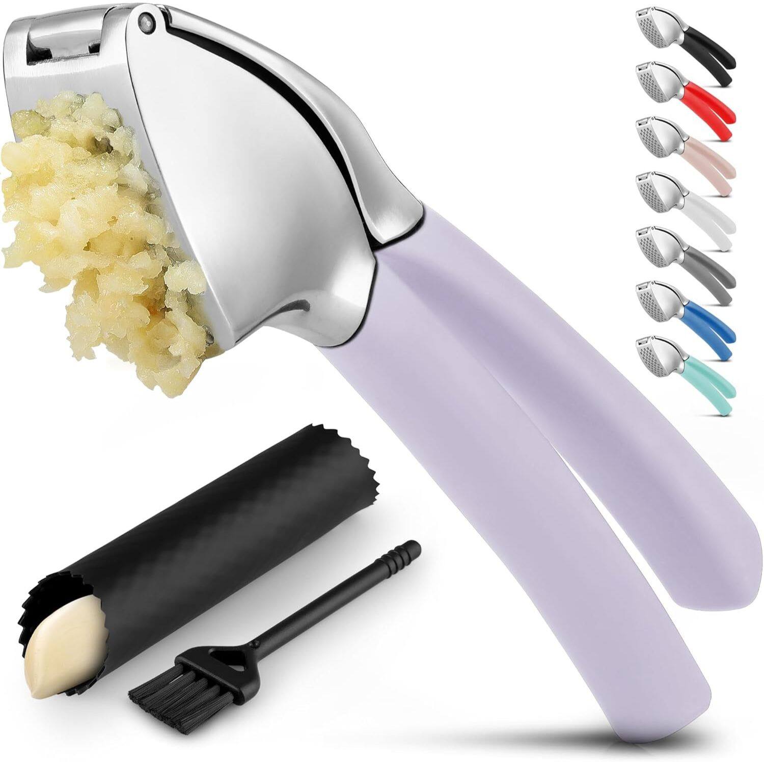 Zulay Kitchen - Garlic Press Mincer with Peeler and Brush - Lavender