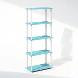 Furinno - Turn-N-Tube 5-Tier Multipurpose Compact Display Rack, Shelving Unit, Bookcase - Light Blue/White