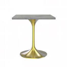 LeisureMod - Verve 27 Inch Square Dining Table with Laminated Marbleized Top, Brushed Gold Base Modern Bistro Accent Table - White