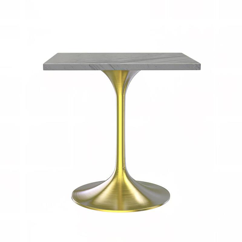 LeisureMod - Verve 27 Inch Square Dining Table with Laminated Marbleized Top, Brushed Gold Base Modern Bistro Accent Table - White