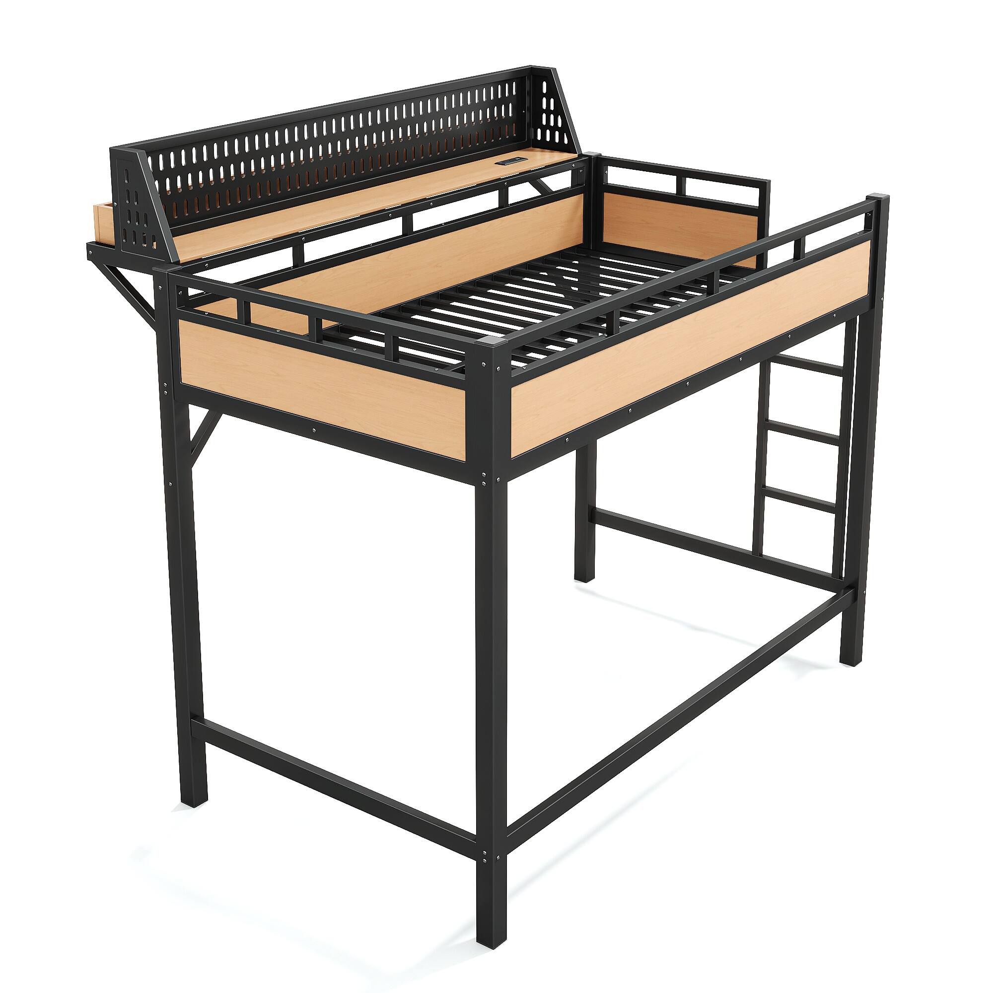 Alt View 5. Boyel Living - Twin XL Size Loft Bed Frame with Storage Shelves and Pegboard Metal Loft Bed - Black.