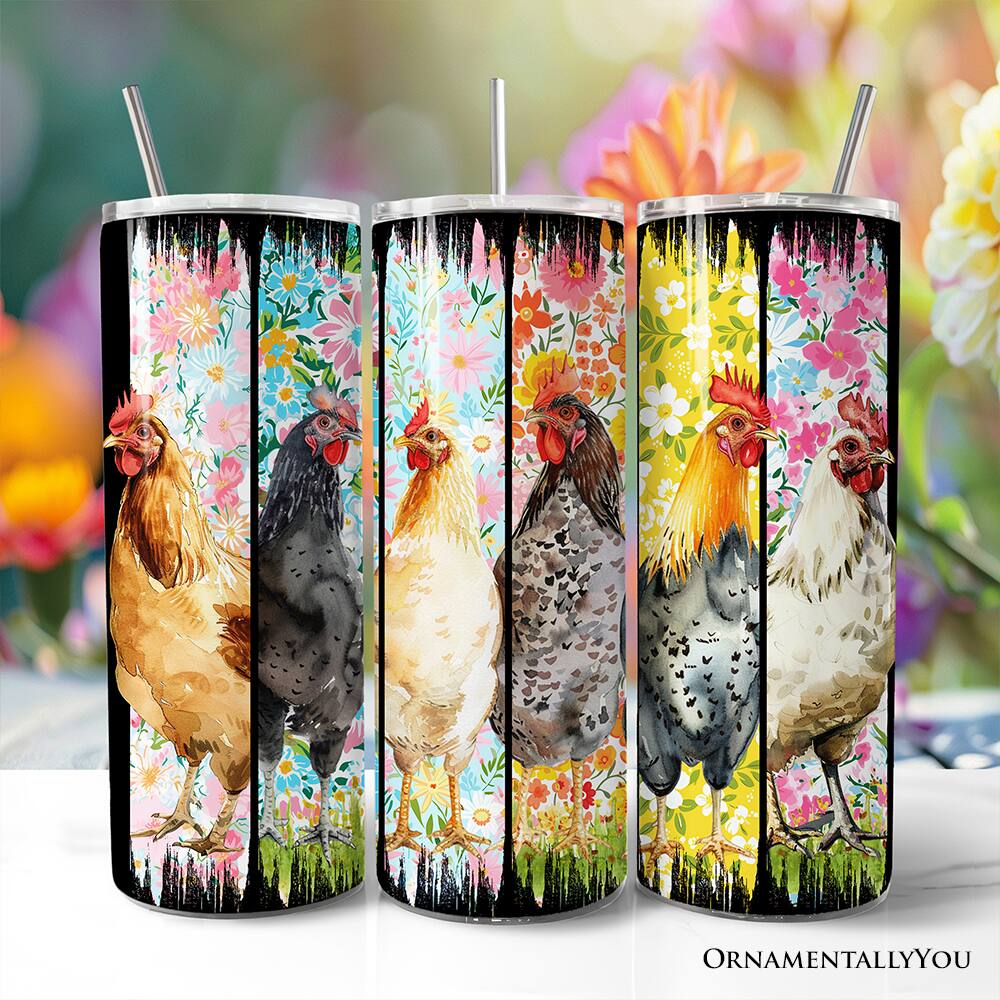 Back. OrnamentallyYou - Brushstrokes Chicken Farm 20oz Tumbler With Lid and Stainless Steel Straw - Multicolored.