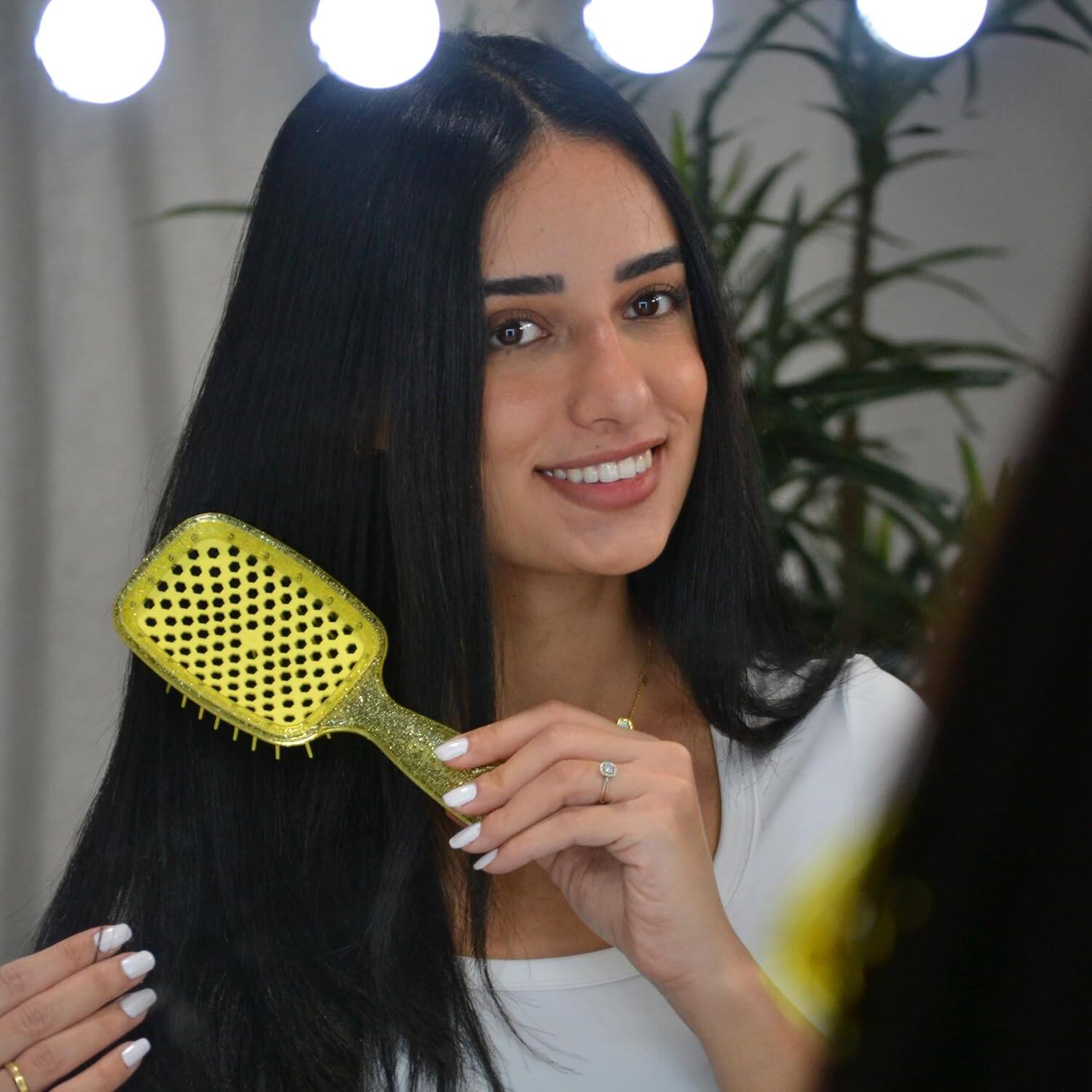 Back. FHI Heat - UNbrush Wet/Dry Detangling Hair Brush with DuoFlex™ Anti-Static Bristles - Glitter Amber.