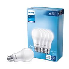 PHILIPS LED Daylight
Designed for the comfort of your eyes
100W replacement
4 Pack A19 bulb
Medium base
Brightness: 1500 lumens
Estimated Energy Cost: $1.63 per year