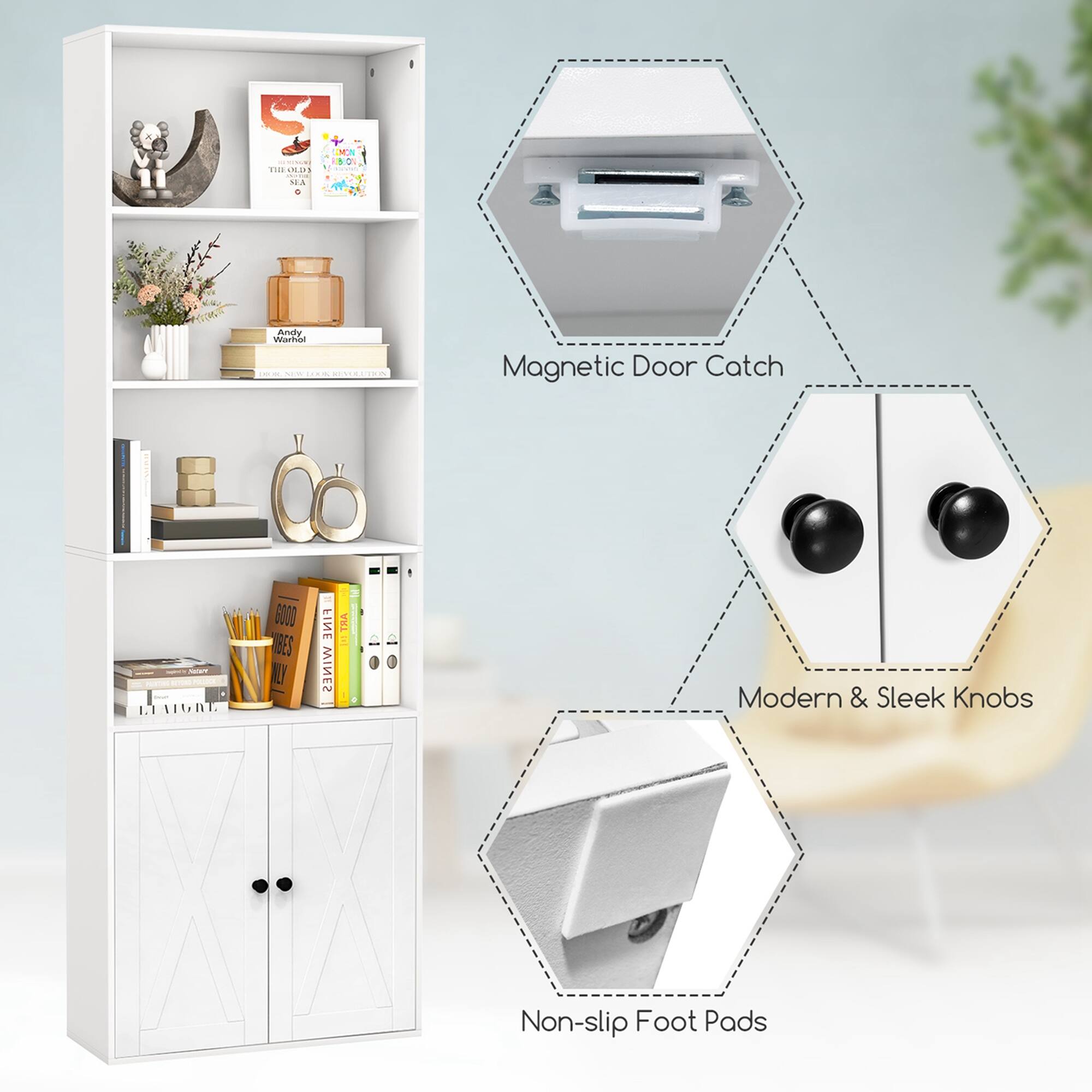Slide 1: Magnetic Door Catch
Slide 2: Modern & Sleek Knobs
Slide 3: Non-slip Foot Pads