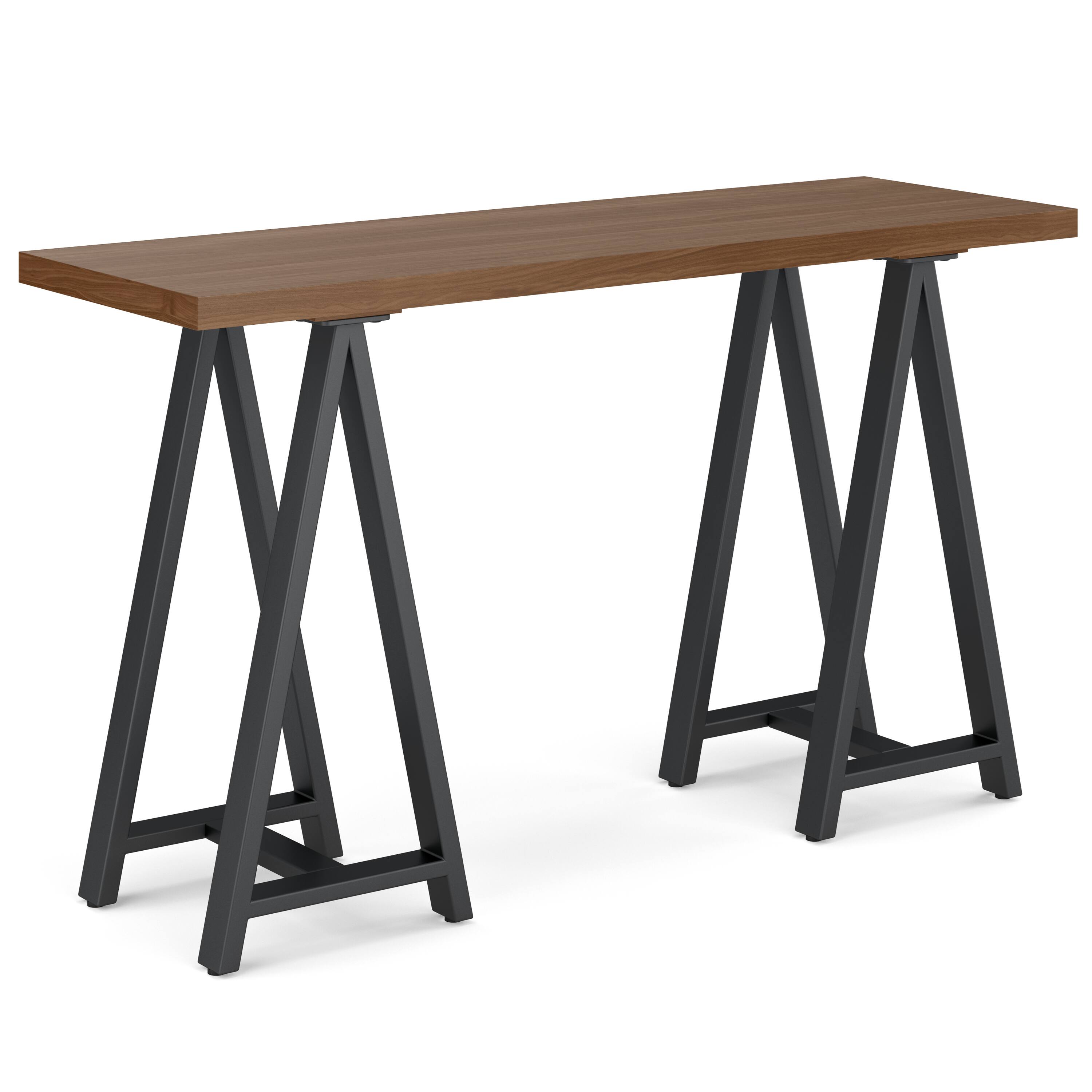 Front. Simpli Home - Sawhorse solid wood modern industrial 50 inch wide solid walnut wood and metal console sofa table - Walnut.