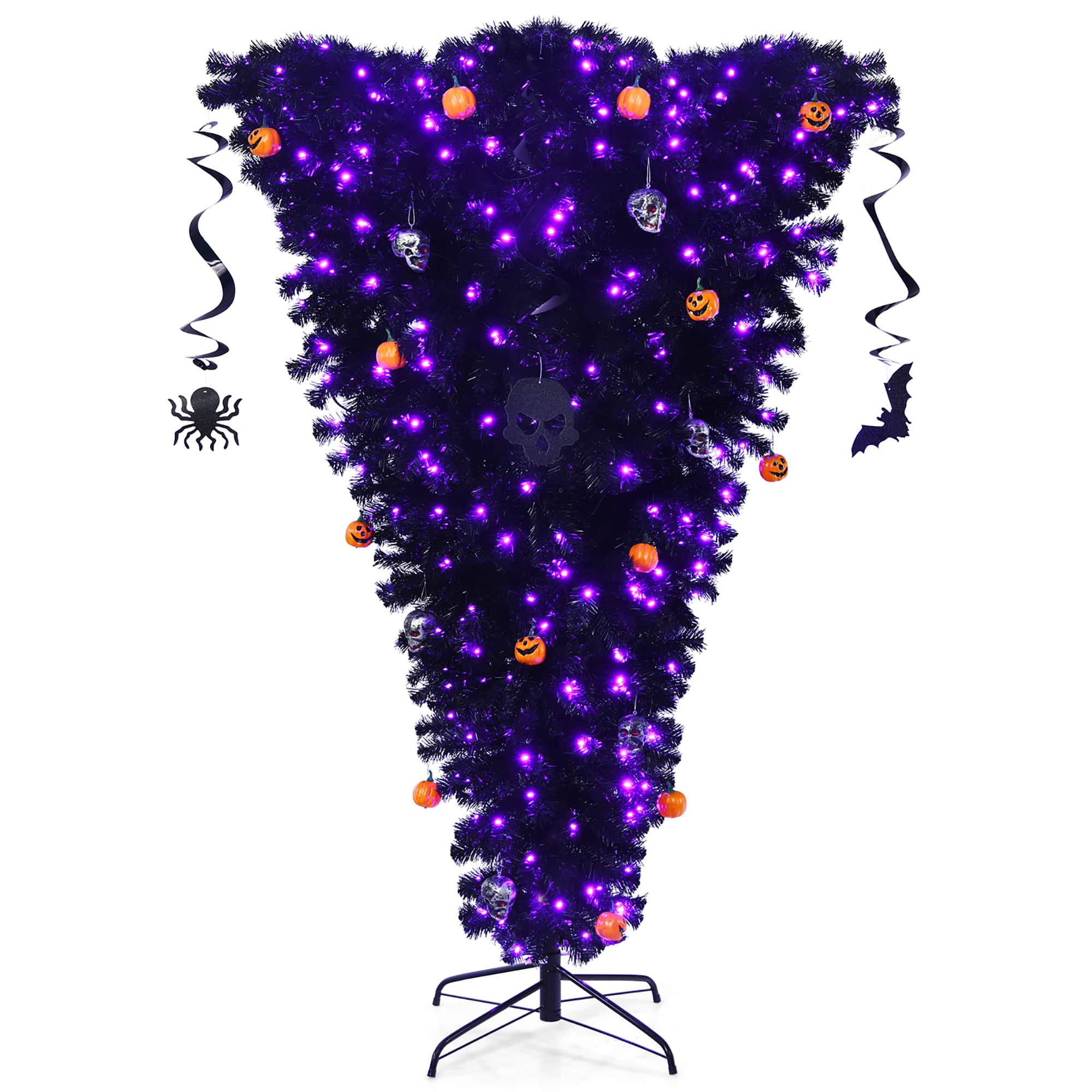 Front. Costway - 6ft Upside Down Christmas Halloween Tree w/270 Purple LED Lights - Black.