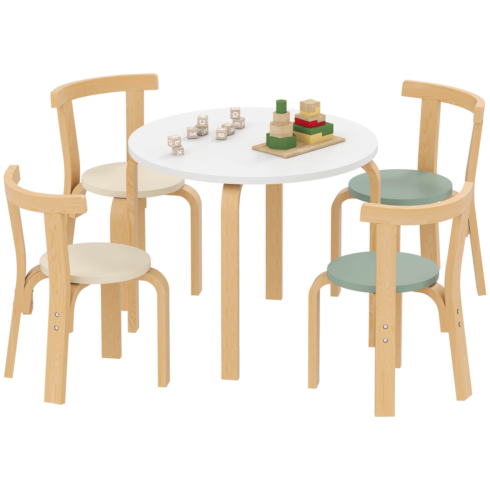 Qaba - Kids Table and Chairs Set, 5 Piece Wooden Set(1 Table,4 Chairs), for Arts, Crafts, Reading, Playroom, for 3-8 - Green