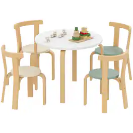 Qaba - Kids Table and Chairs Set, 5 Piece Wooden Set(1 Table,4 Chairs), for Arts, Crafts, Reading, Playroom, for 3-8 - Green