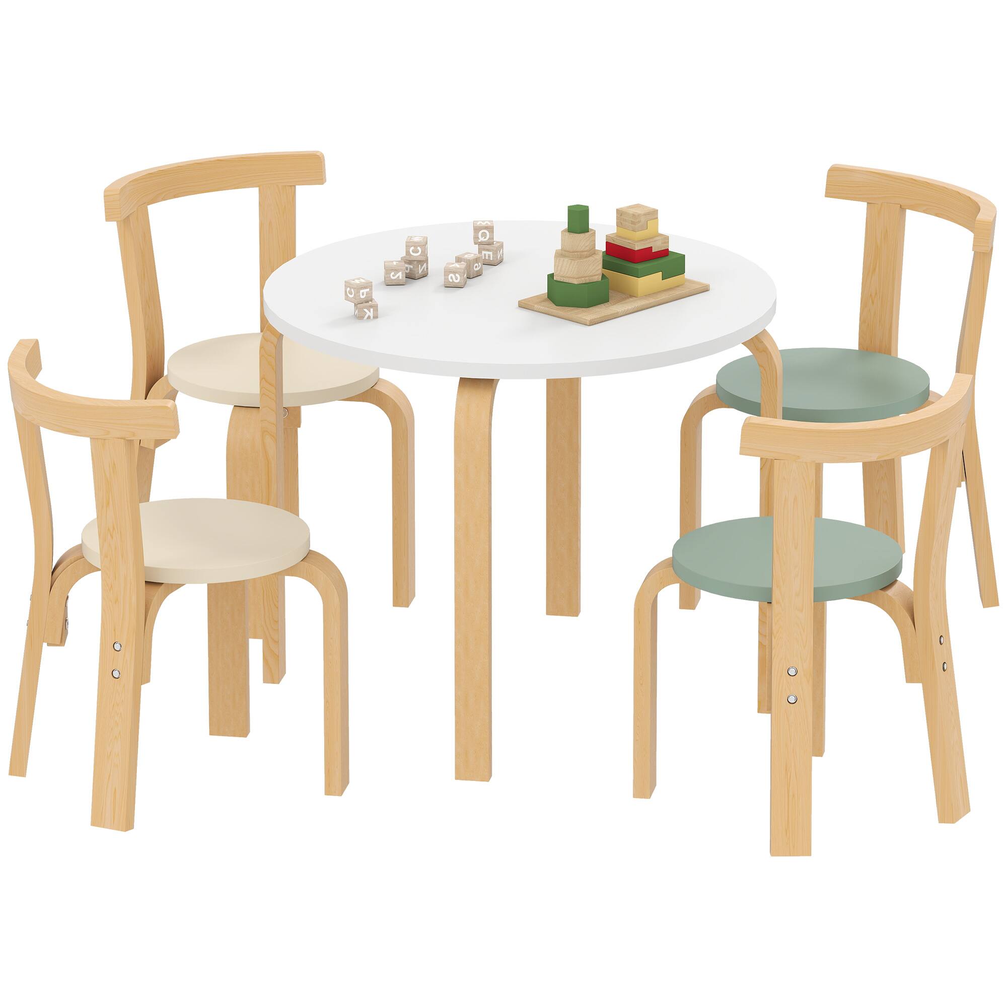 Front. Qaba - Kids Table and Chairs Set, 5 Piece Wooden Set(1 Table,4 Chairs), for Arts, Crafts, Reading, Playroom, for 3-8 - Green.