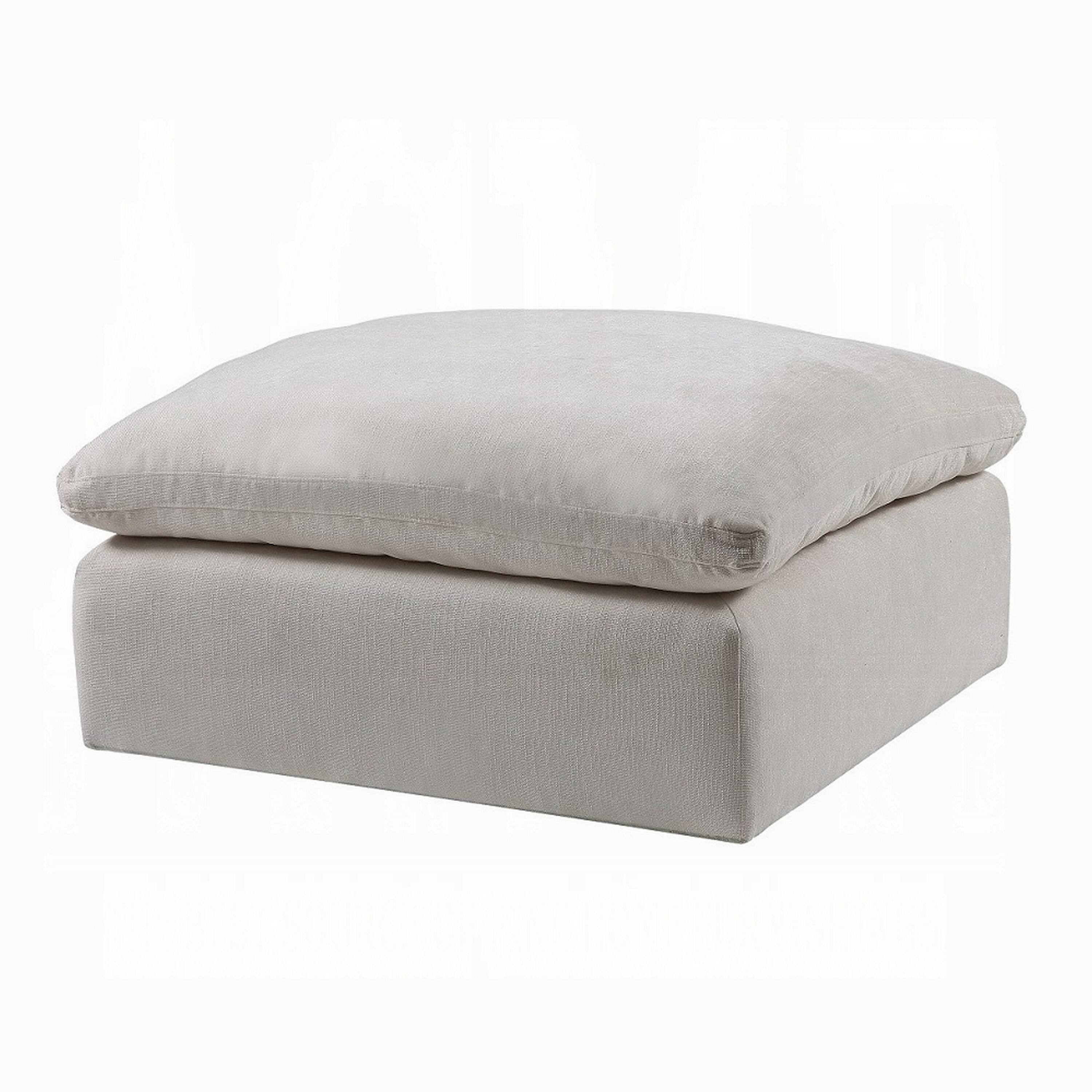 Alt View 1. Manhattan Lane - Shar Modular Ottoman, Pillow Top Cushion, Plush Ivory Linen Fabric - Ivory.
