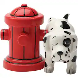 Pacific Trading - Fire Hydrant and Dalmatian Puppy Dog Ceramic Magnetic Salt and Pepper Shaker Set - Multicolor