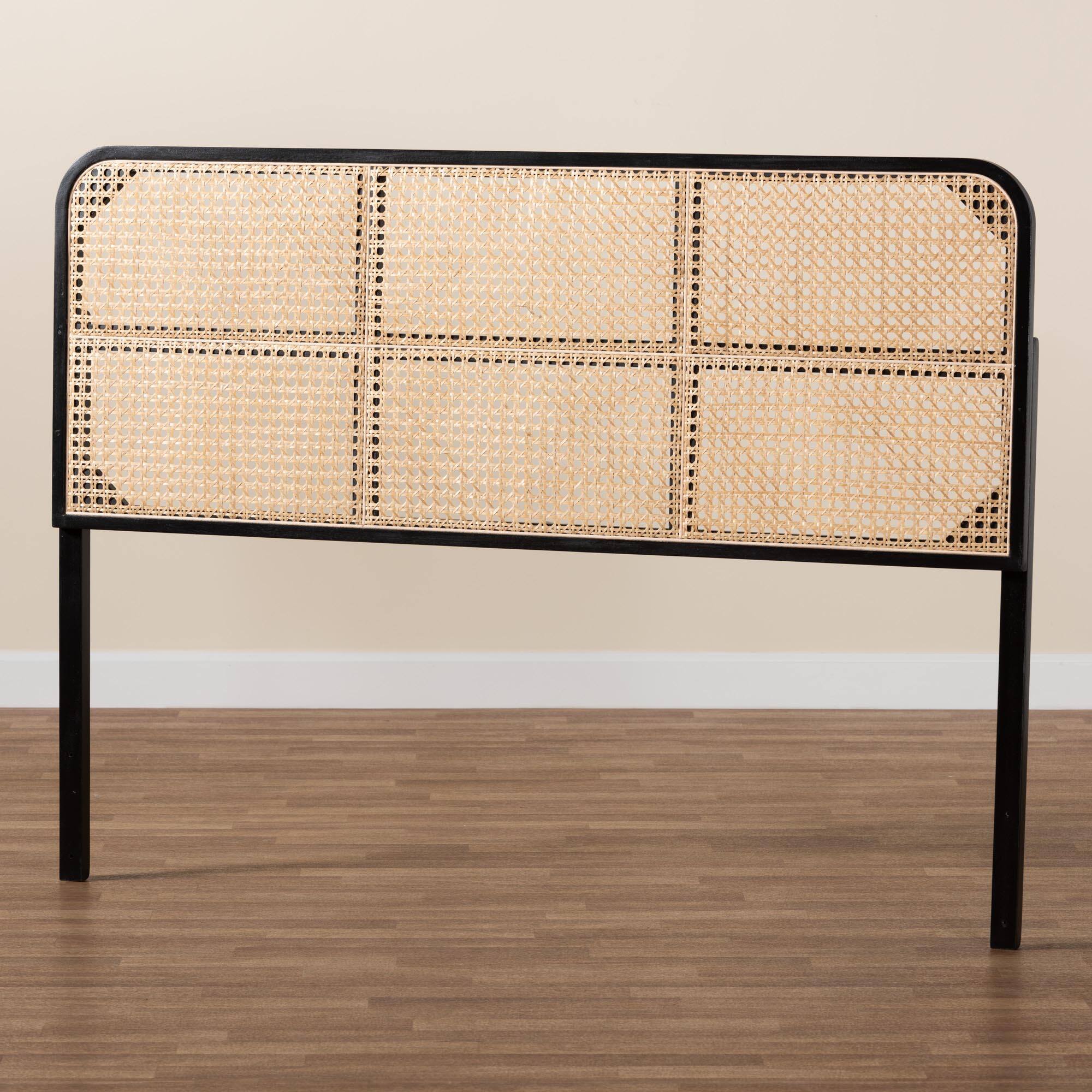 Alt View 2. bali & pari - Lainer Modern Bohemian Finished Bayur Wood and Natural Bamboo Queen Size Headboard - Black/Natural Brown.