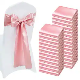 VEVOR - Satin Chair Sashes Bows, 100PCS Chair Ribbon Ties Back Sash, 7 x 108 inch, Wedding Reception Decoration - Rose Gold