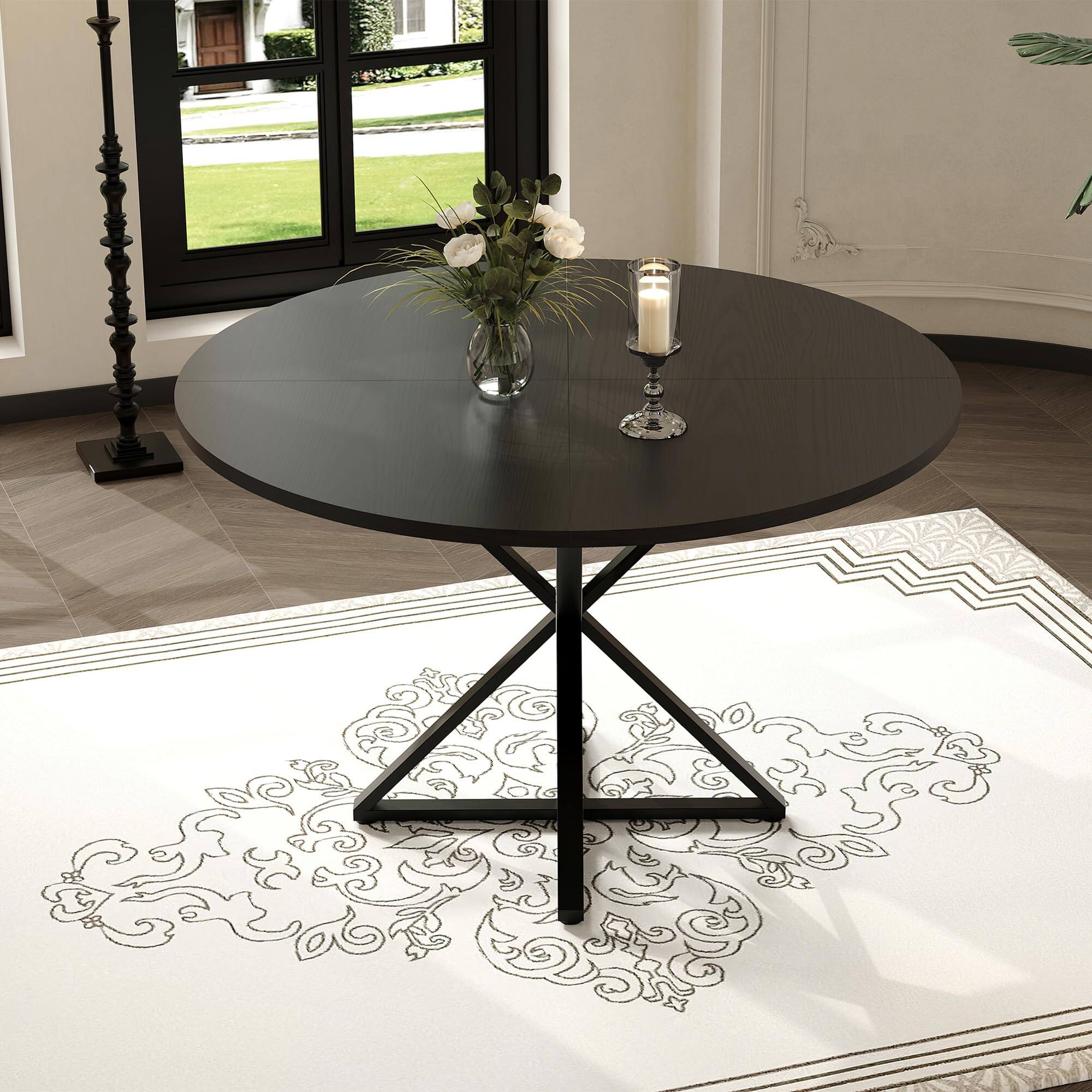 Alt View 2. Homhougo - Round Dining Table for 4, 47" Dining Table, Circle Table, Dining Room Table - Black.