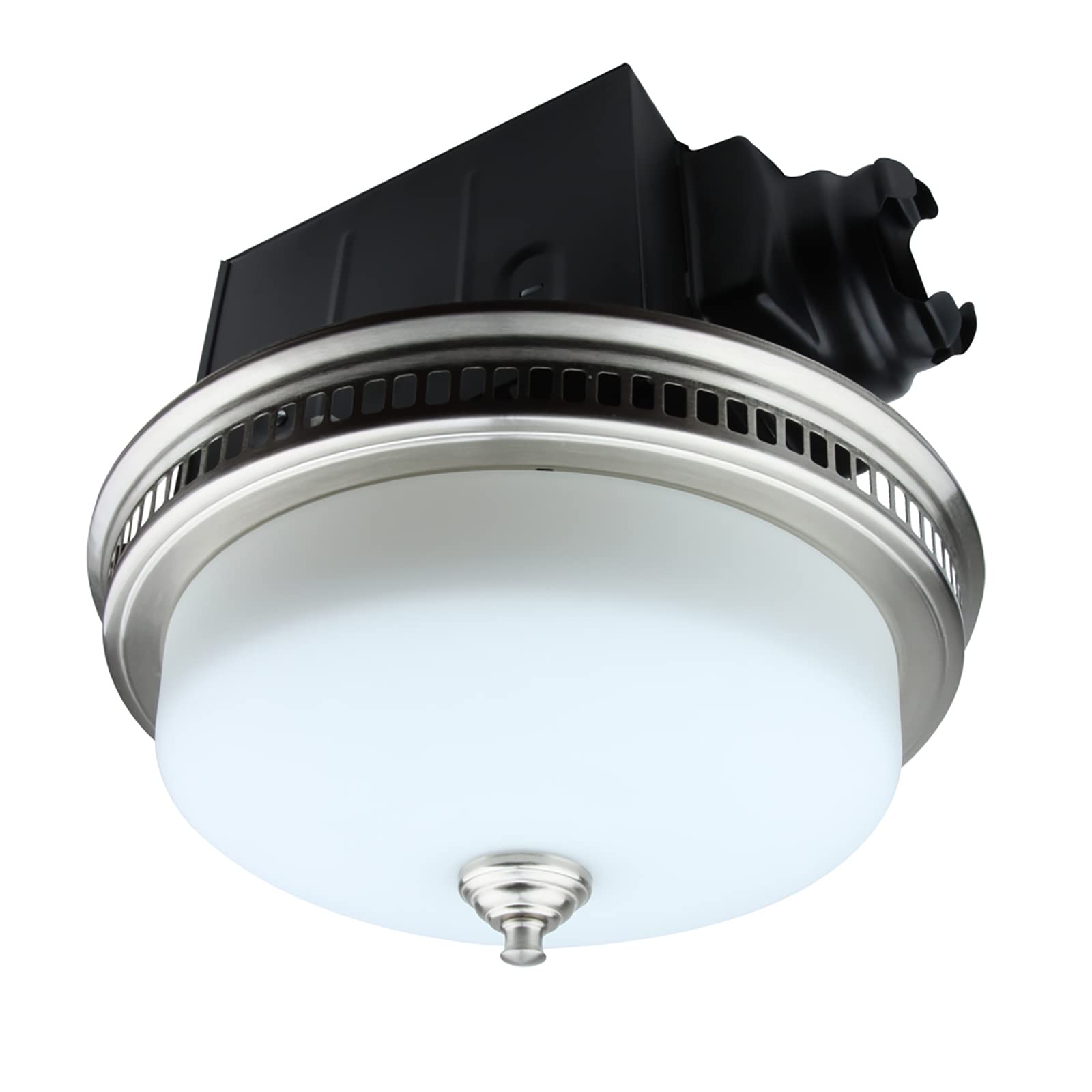 Front. Akicon - 110 CFM Ceiling Bathroom Exhaust Fan with LED Light and Nightlight, Round Frosted Glass Cover Brushed Nickel Grille - Brushed Nickel.