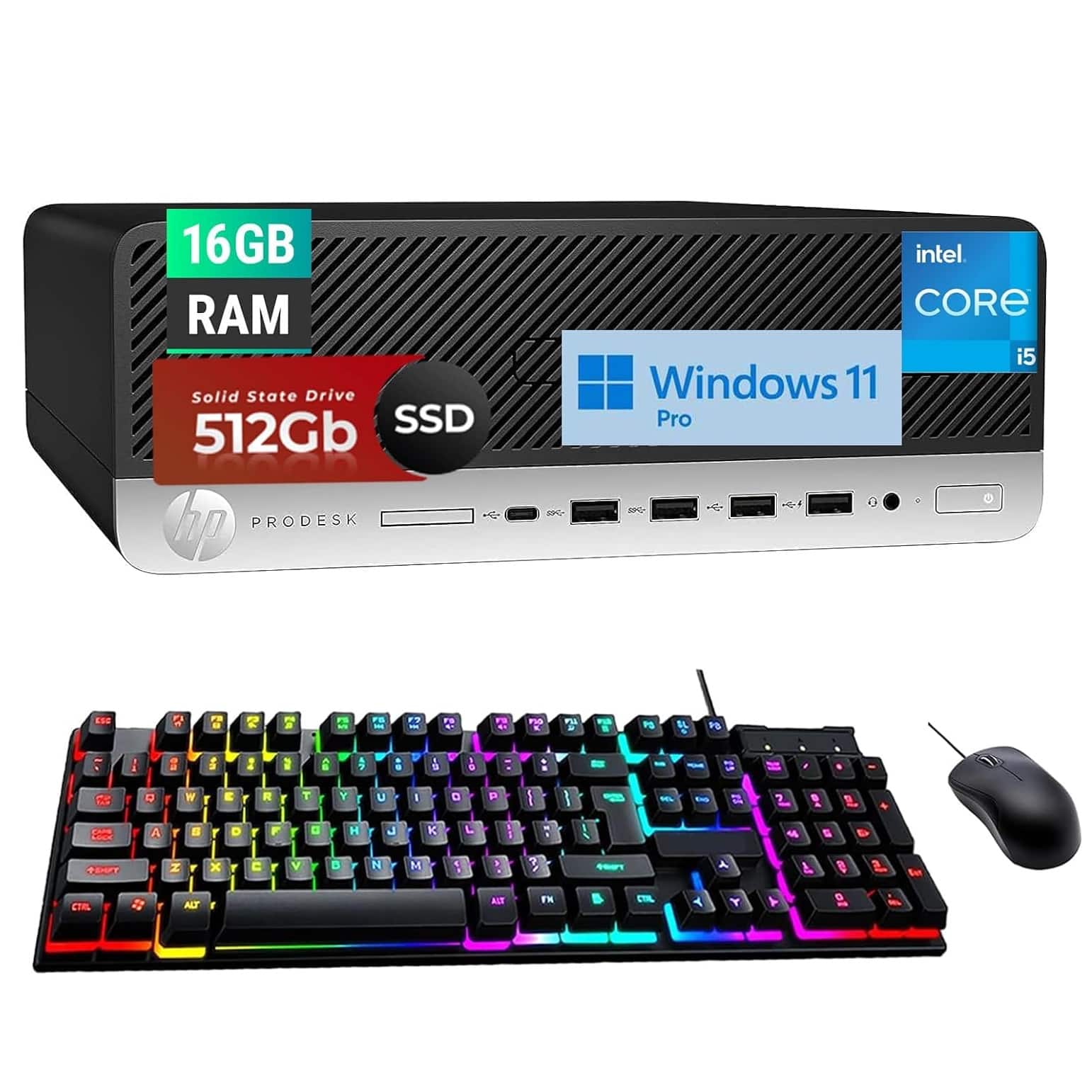 HP - Refurbished Excellent - ProDesk 600 G5 SFF Desktop PC, Intel Core i5-9500 up to 4.4GHz, 16G DDR4 RAM, 512G SSD, WiFi, Mouse&Keyboard, Win11P - Black