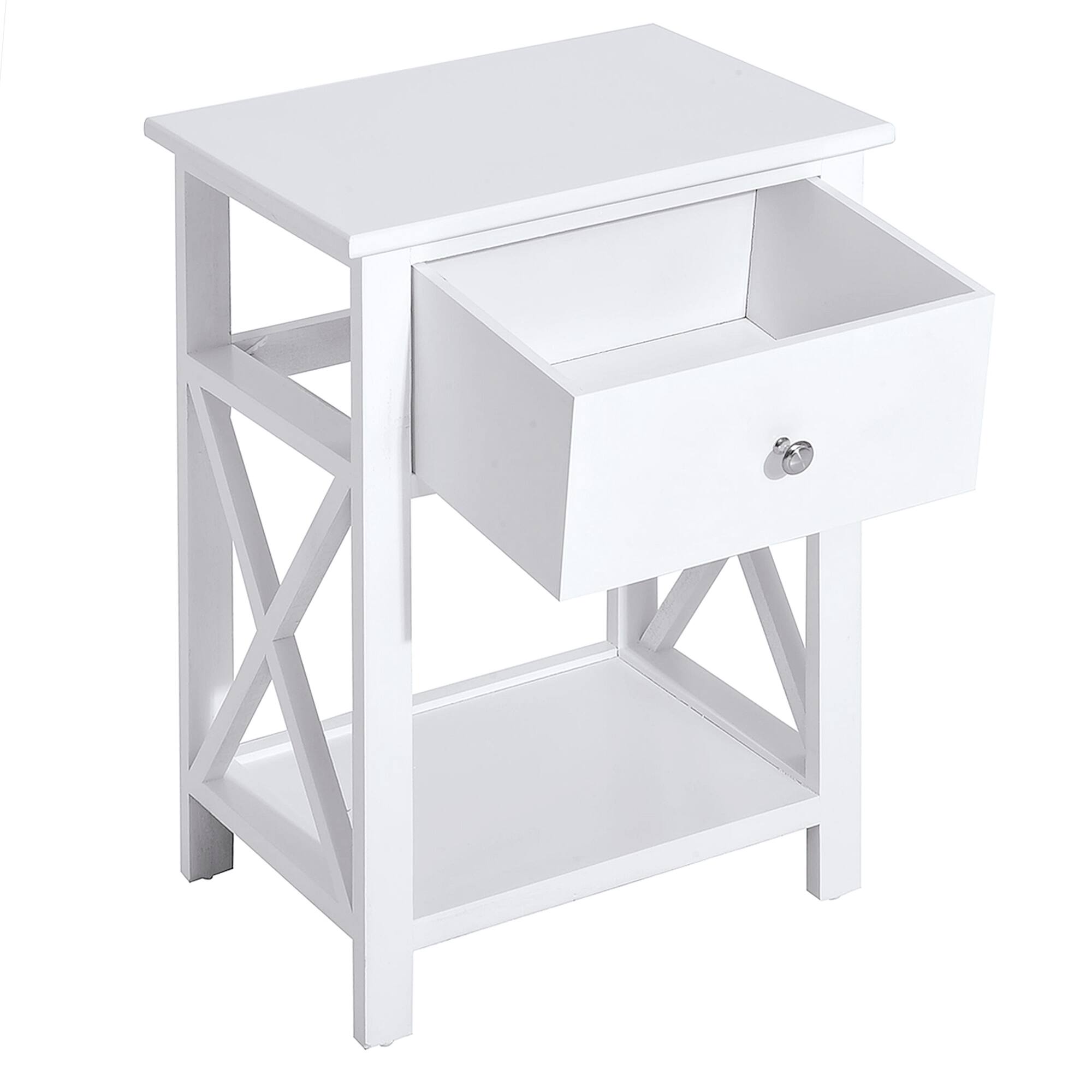 Alt View 5. Homcom - X Frame Design Wood End Table / Nightstand with Storage Drawer - White.
