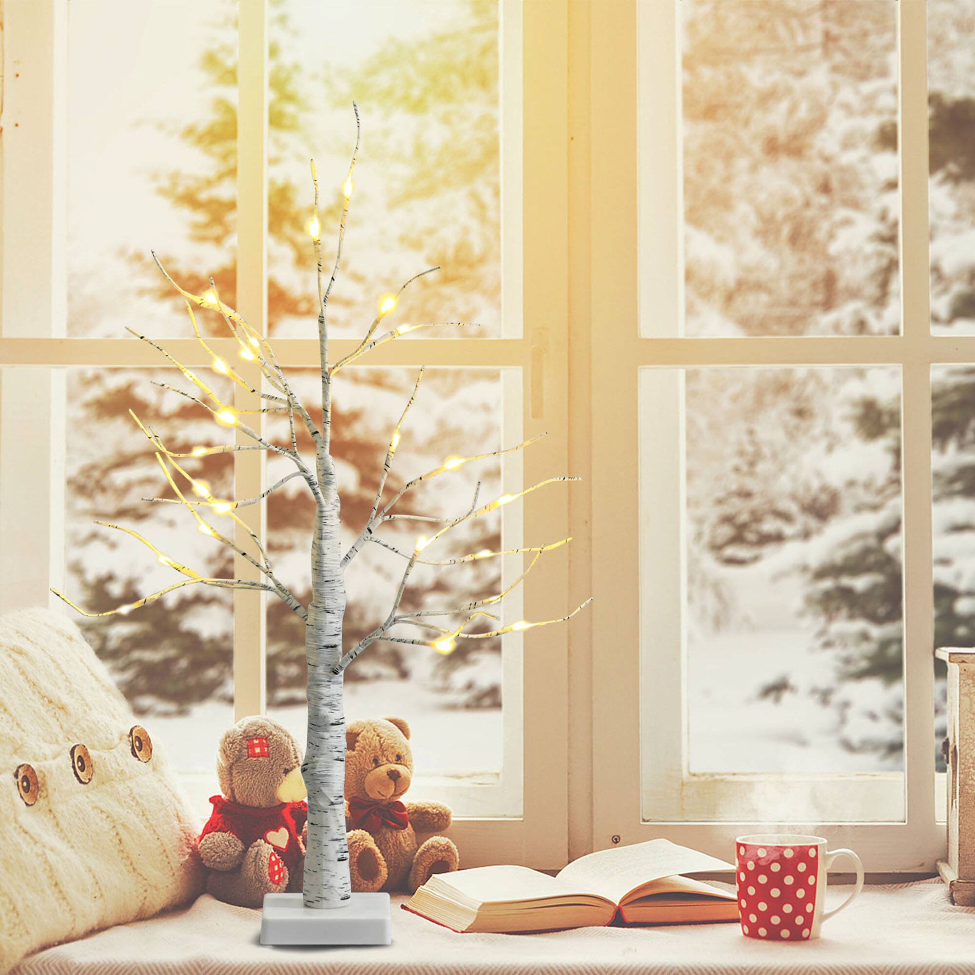 Alt View 2. Gymax - Gymax 2 FT Pre-lit White Birch Tree Artificial Twig Birch Tree Christmas Decoration - White.