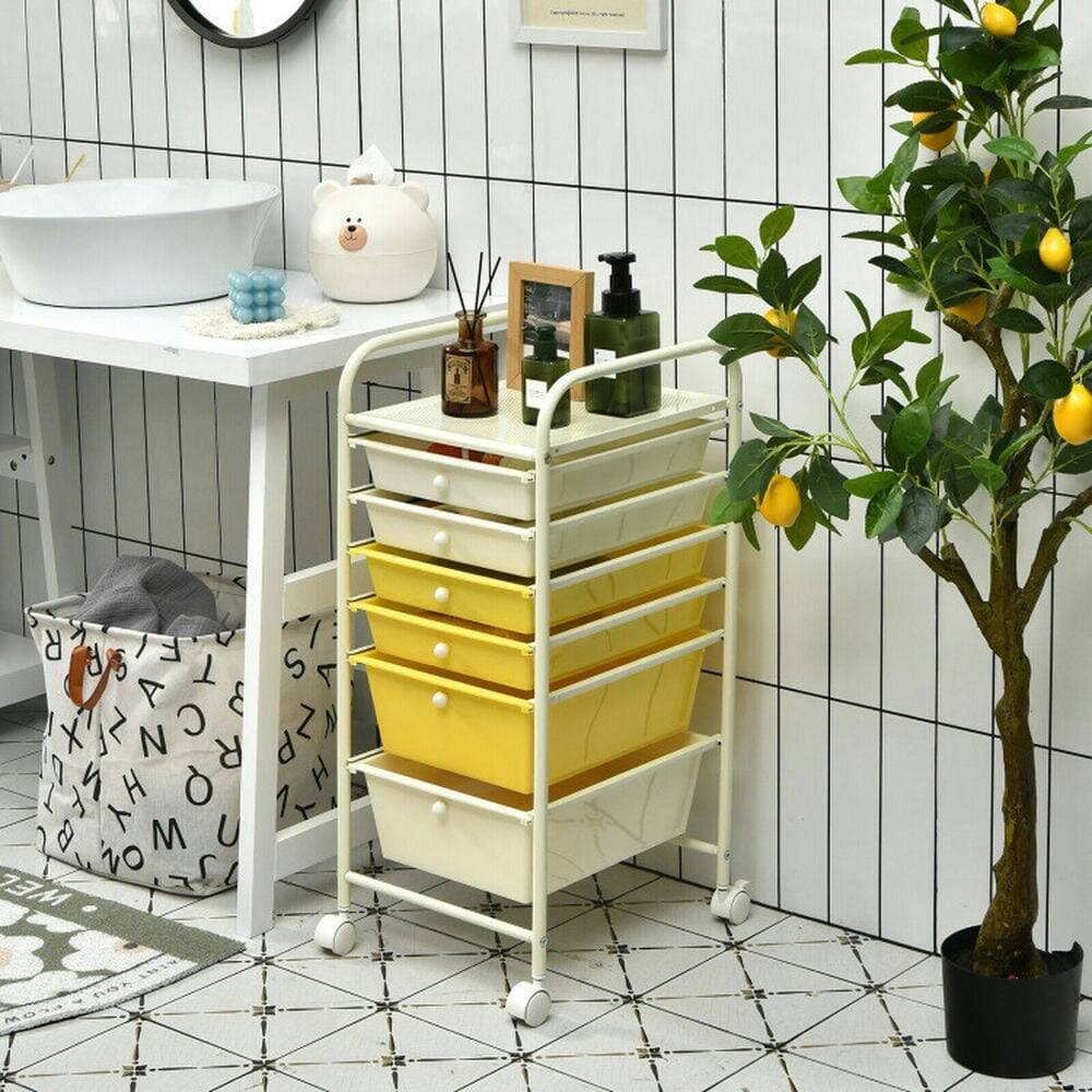 Alt View 5. Pefilos - 6 Drawers Rolling Storage Cart Organizer-Yellow, Craft Organizers and Storage, Multipurpose Organizer Cart for Home, Off - Yellow.