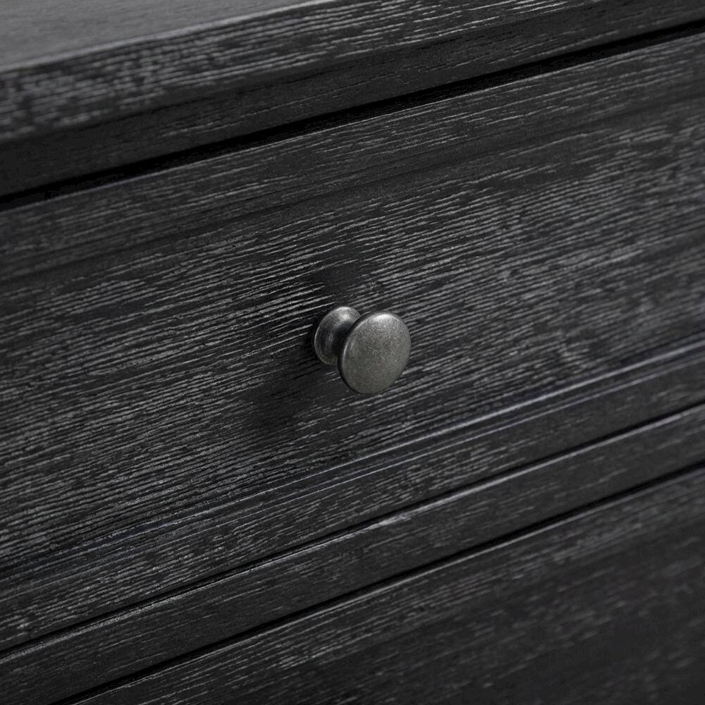 Back. FurniFact - Black Wood Nightstand with 2 Drawers for Bedroom - Wire Brushed Black.