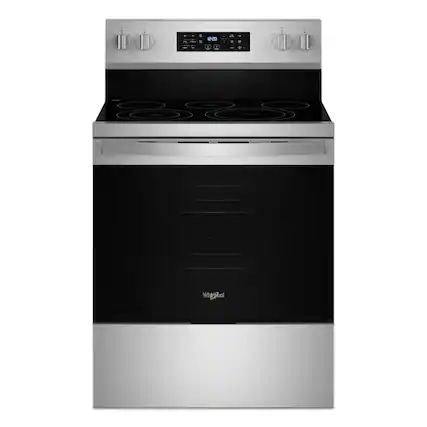 Front. Whirlpool - 5.3 Cu. Ft. Freestanding Single Electric Range with Steam Air Fry and Air Baking - Stainless Steel.