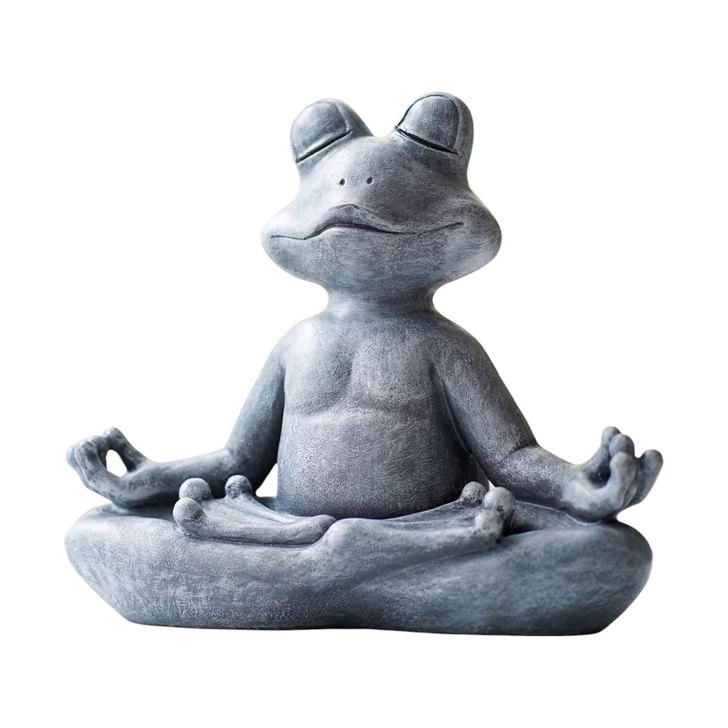 Front. SlickBlue - Zen Garden Frog Statue in Meditating Yoga Pose for Tranquil Space - Grey.