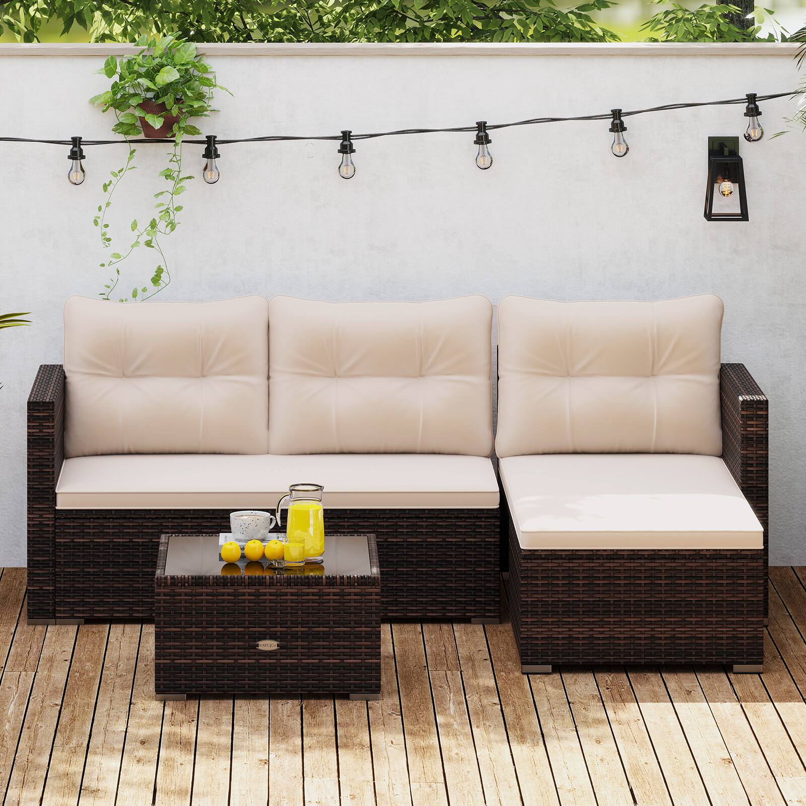 Alt View 3. Gymax - Gymax 4 Seats Outdoor Patio Furniture Set L-Shaped Couch Set for Yard - Mix Brown.