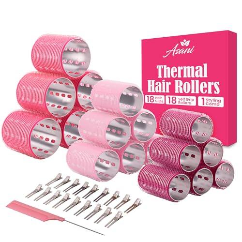 Asani Thermal Hair Rollers 18 Hair Self Clips 18 Grip 1 Styling Rollers Comb