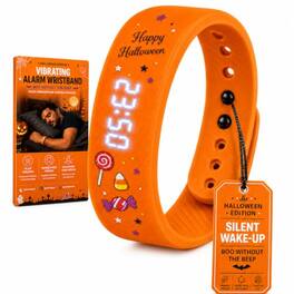 PRIMEPLUS - Silent Vibrating Alarm Wristband for Heavy Sleepers, Halloween Pattern Strap, No Disturb Wake for Deep Sleep - Orange - (2026)