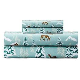 Shavel Home Products - Shavel 100% Polyester Luxury Micro Flannel Printed Deep-Pocket Winter Wonderland Sheet Set Twin - Green