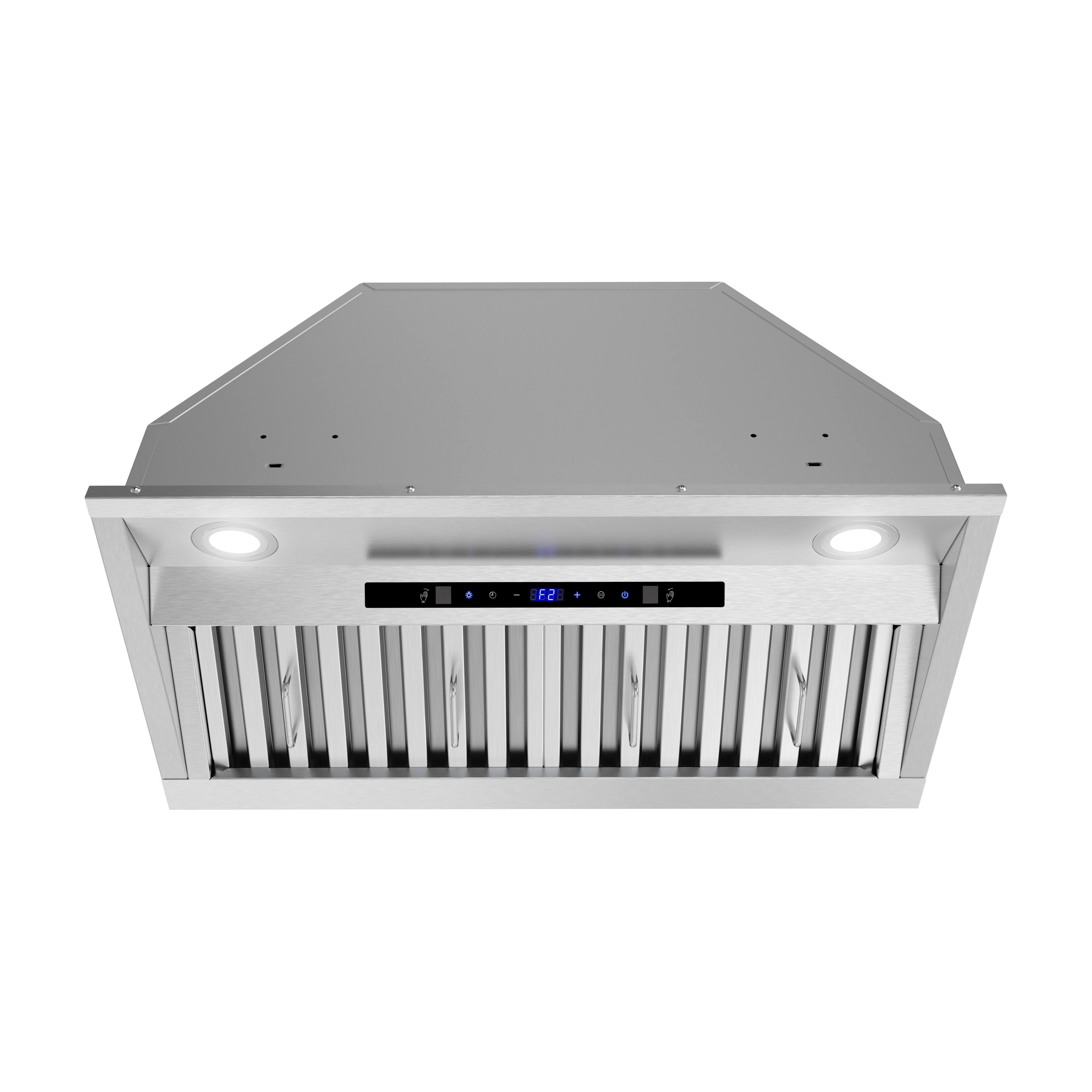 Angle. Streamline - 28 in. Lamon Ducted Insert 350 CFM Range Hood, Baffle Filters, Touchpad Control, LED Lights - Brushed Stainless Steel.