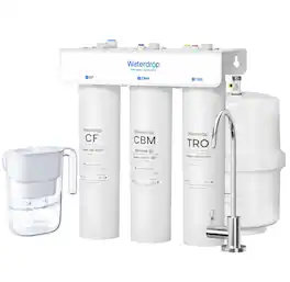 Waterdrop - T3-T Remineralization Reverse Osmosis System, No Power Needed, Under-Sink RO Water Filter, EXTRA PT-05W Pitcher - White