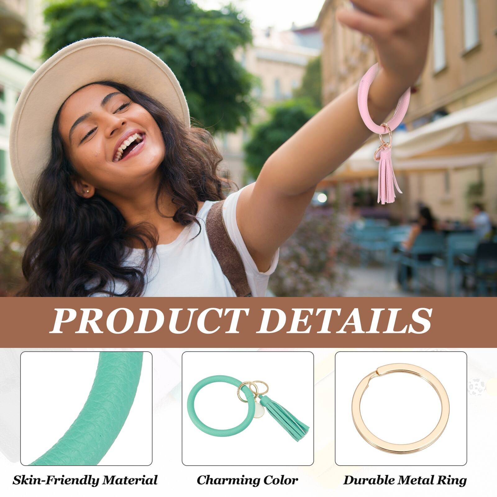 Unique Bargains PU Leather Circle Wristlet Keychain, Tassel Pendant ...