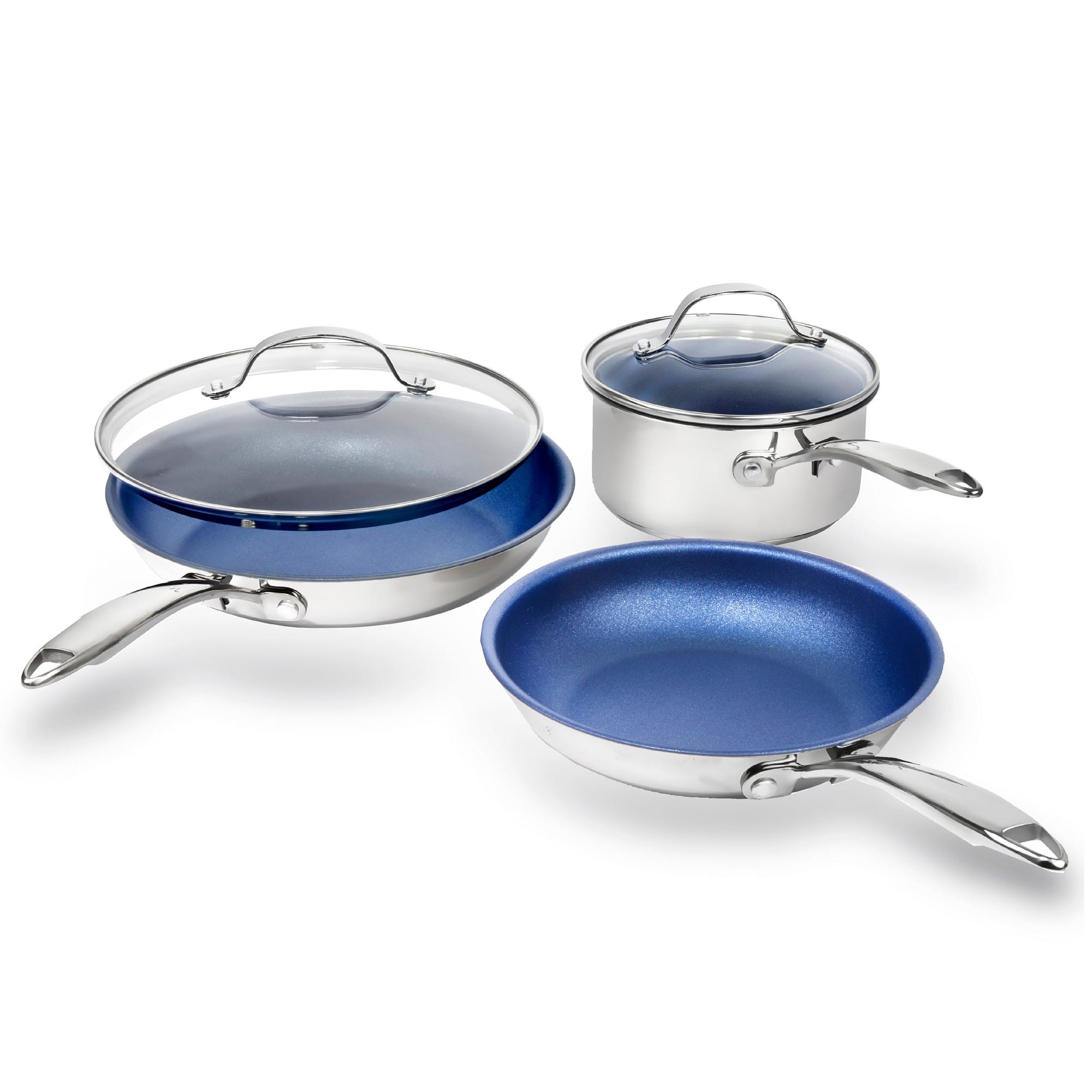 Granitestone - Stainless Steel 5 Piece Cookware Set - Blue